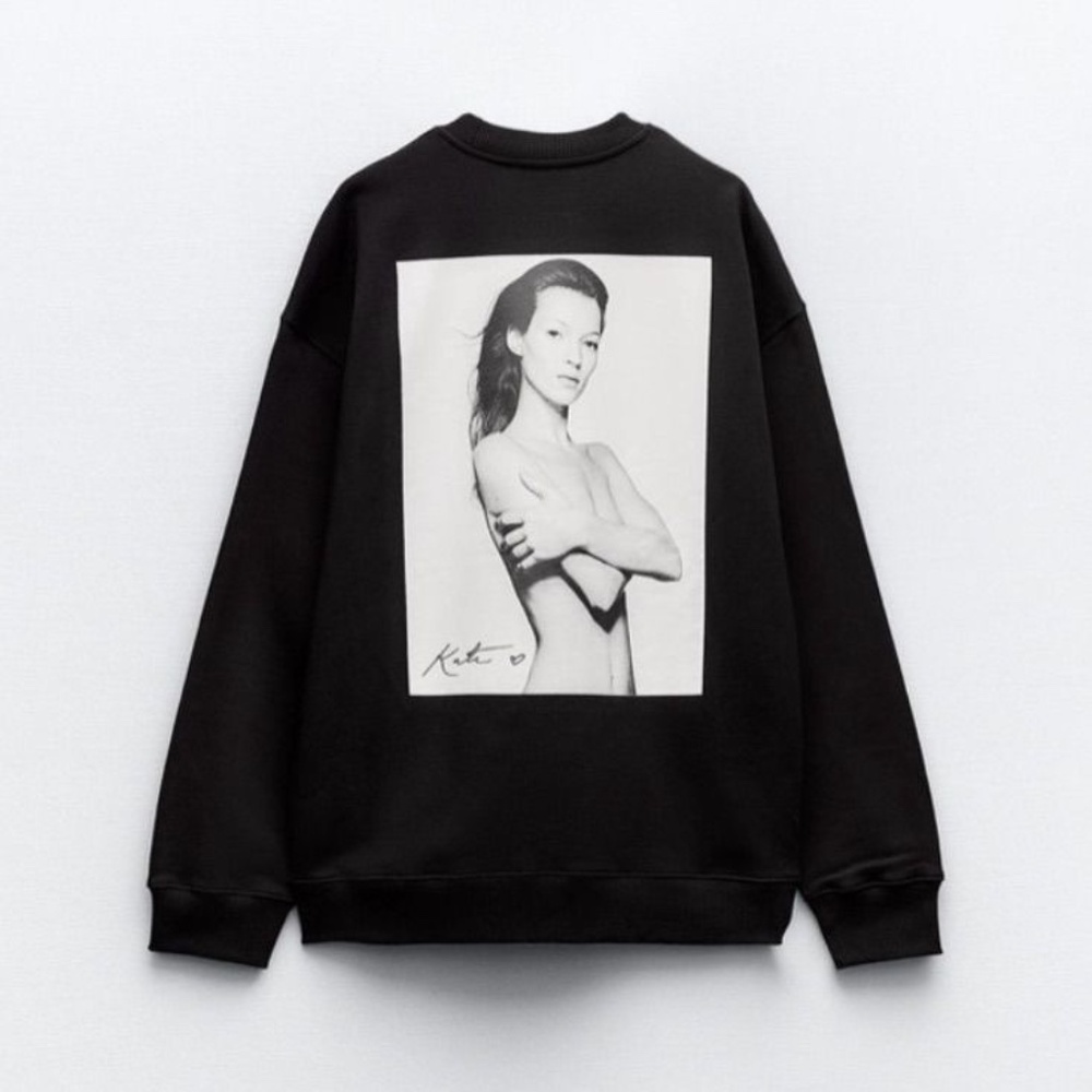 NWT ZARA X KATE MOSS rare viral iconic black sweater sweatshirt photograph